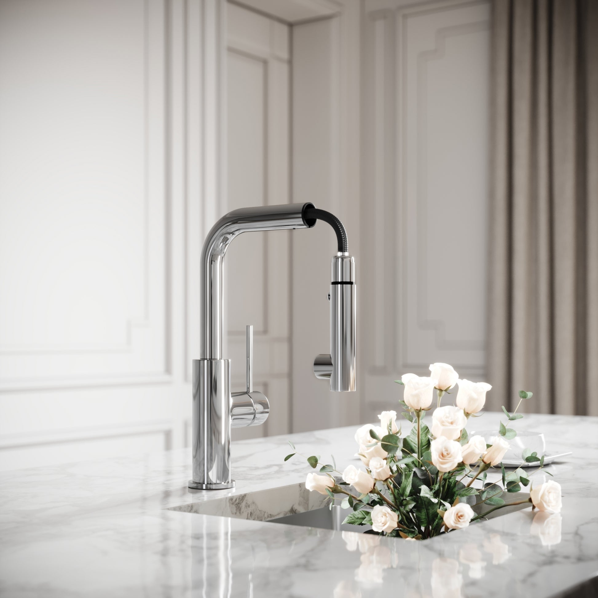 Vogue Chrome Pull Out Spray Swivel Kitchen Tap