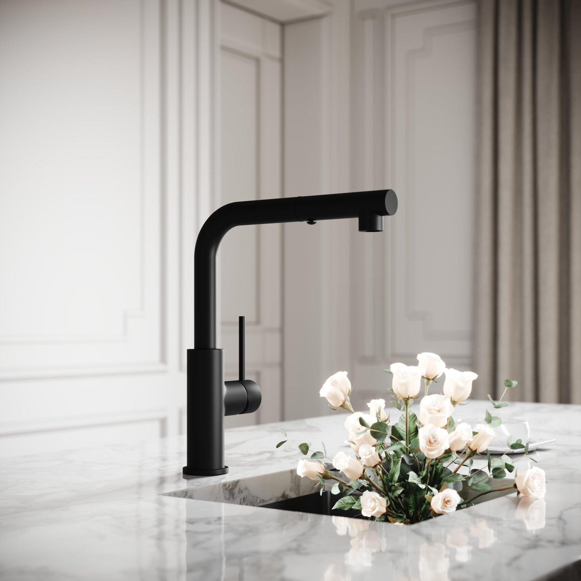 Vogue Matte Black Pull Out Spray Swivel Kitchen Tap