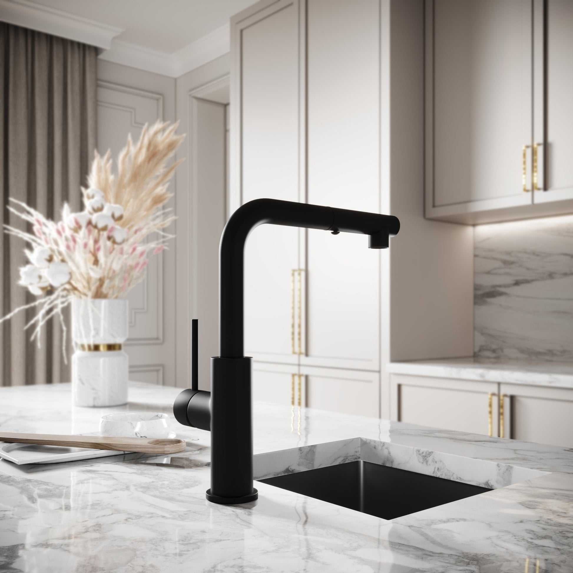 Vogue Matte Black Pull Out Spray Swivel Kitchen Tap