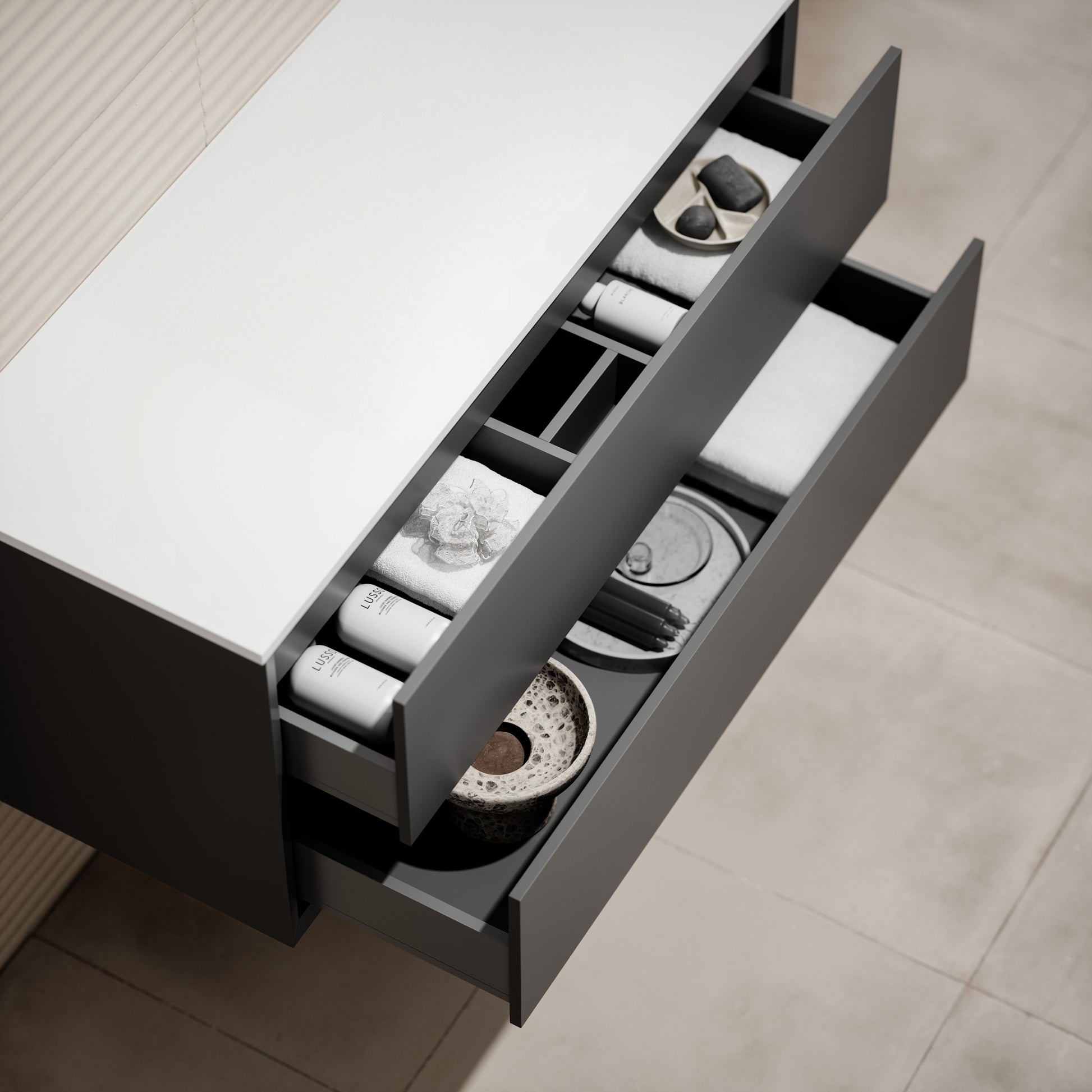 Volini Matte Anthracite Vanity Unit with Stone Countertop 1200mm