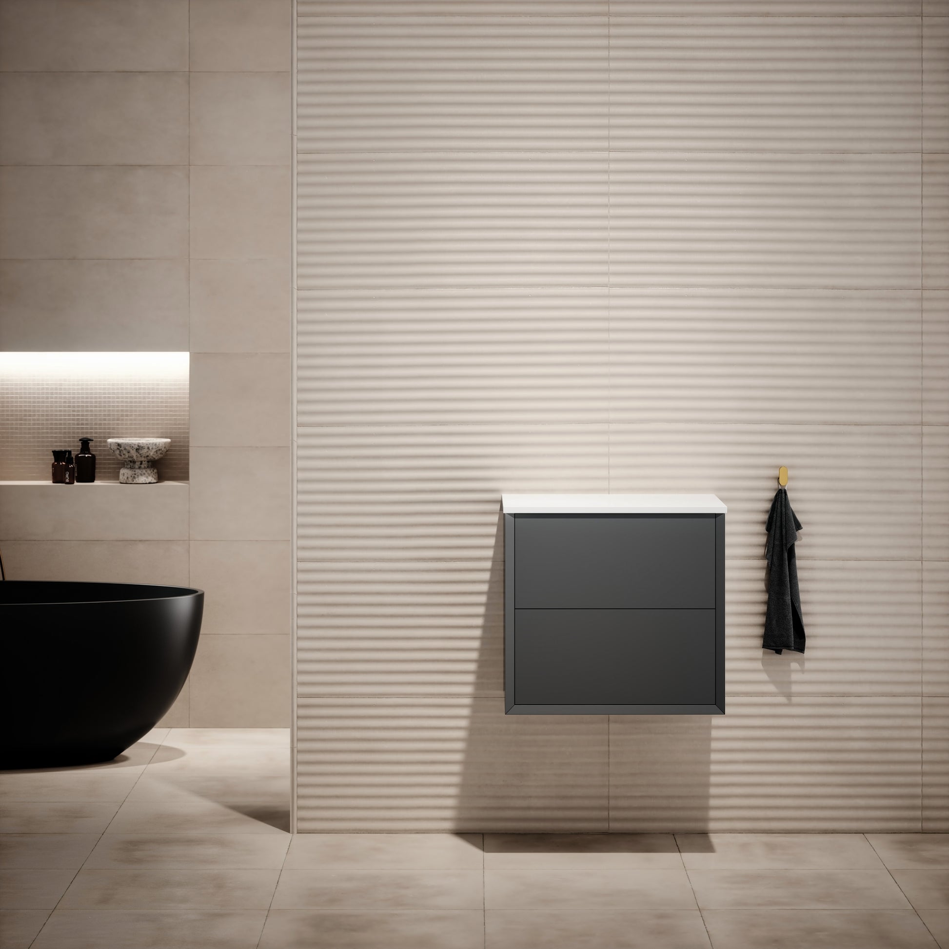 Volini Matte Anthracite Vanity Unit with Stone Countertop 600mm