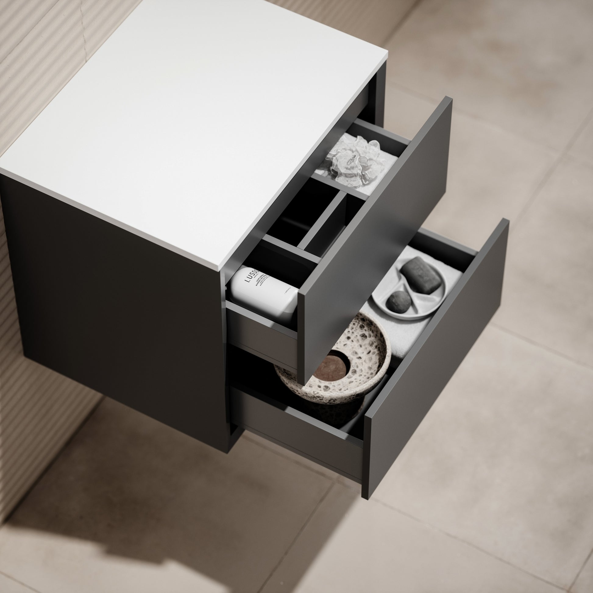 Volini Matte Anthracite Vanity Unit with Stone Countertop 600mm