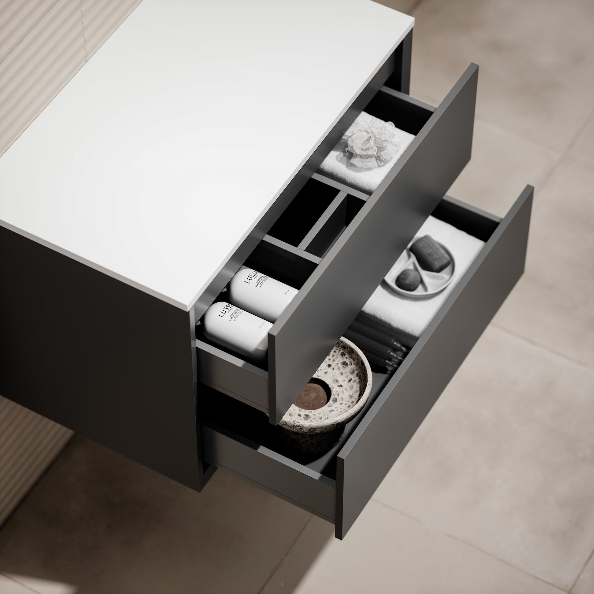 Volini Matte Anthracite Vanity Unit with Stone Countertop 800mm