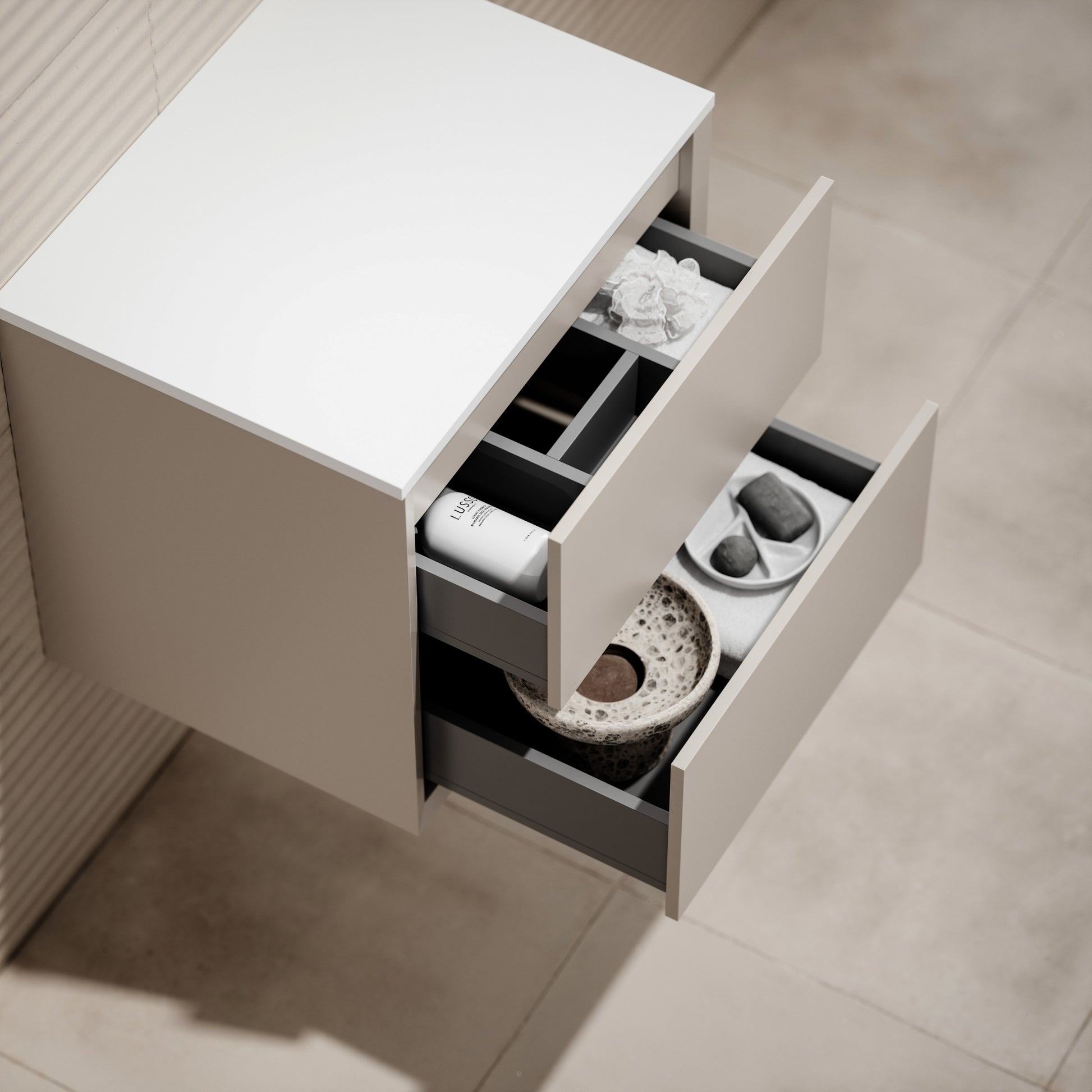 Volini Matte Cappuccino Vanity Unit with Stone Countertop 600mm