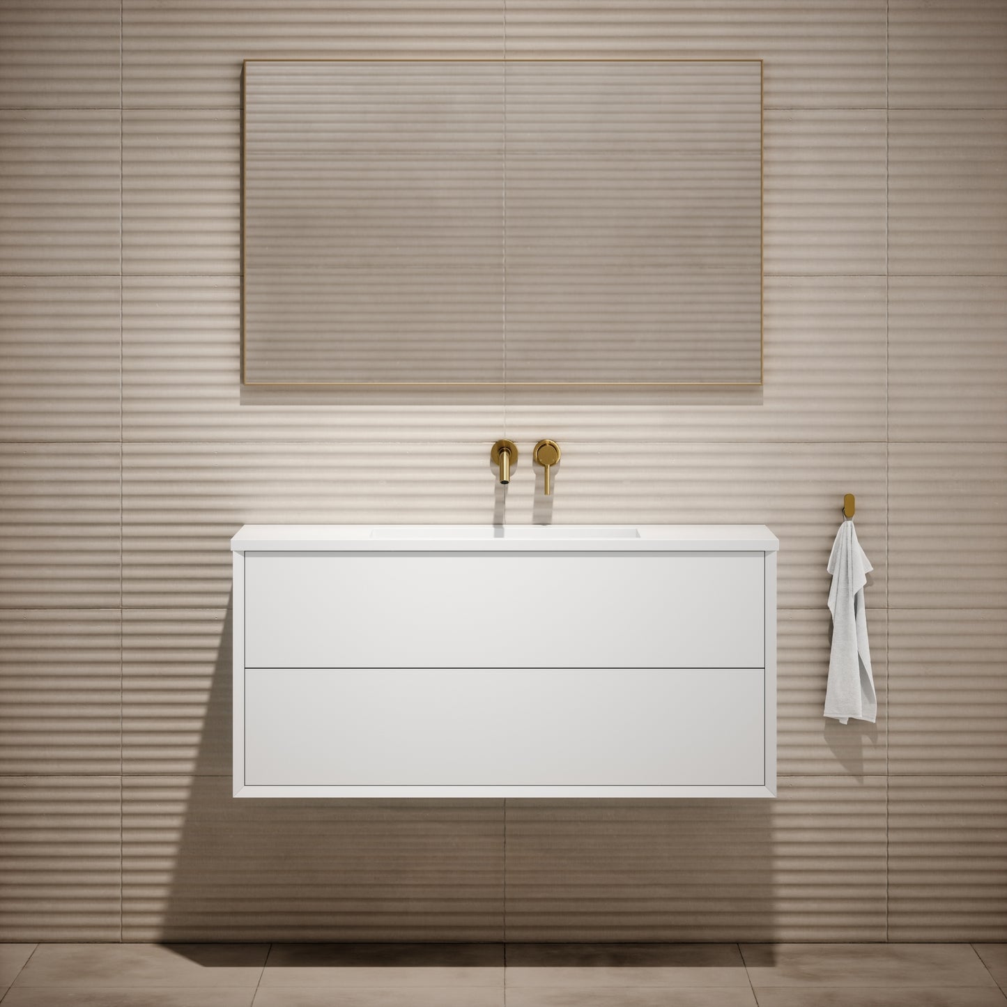 Volini Matte White Vanity Unit with Stone Basin 1200mm