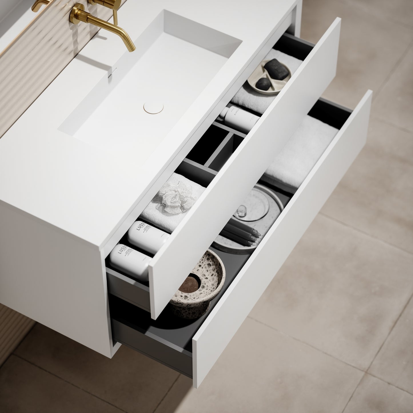 Volini Matte White Vanity Unit with Stone Basin 1200mm