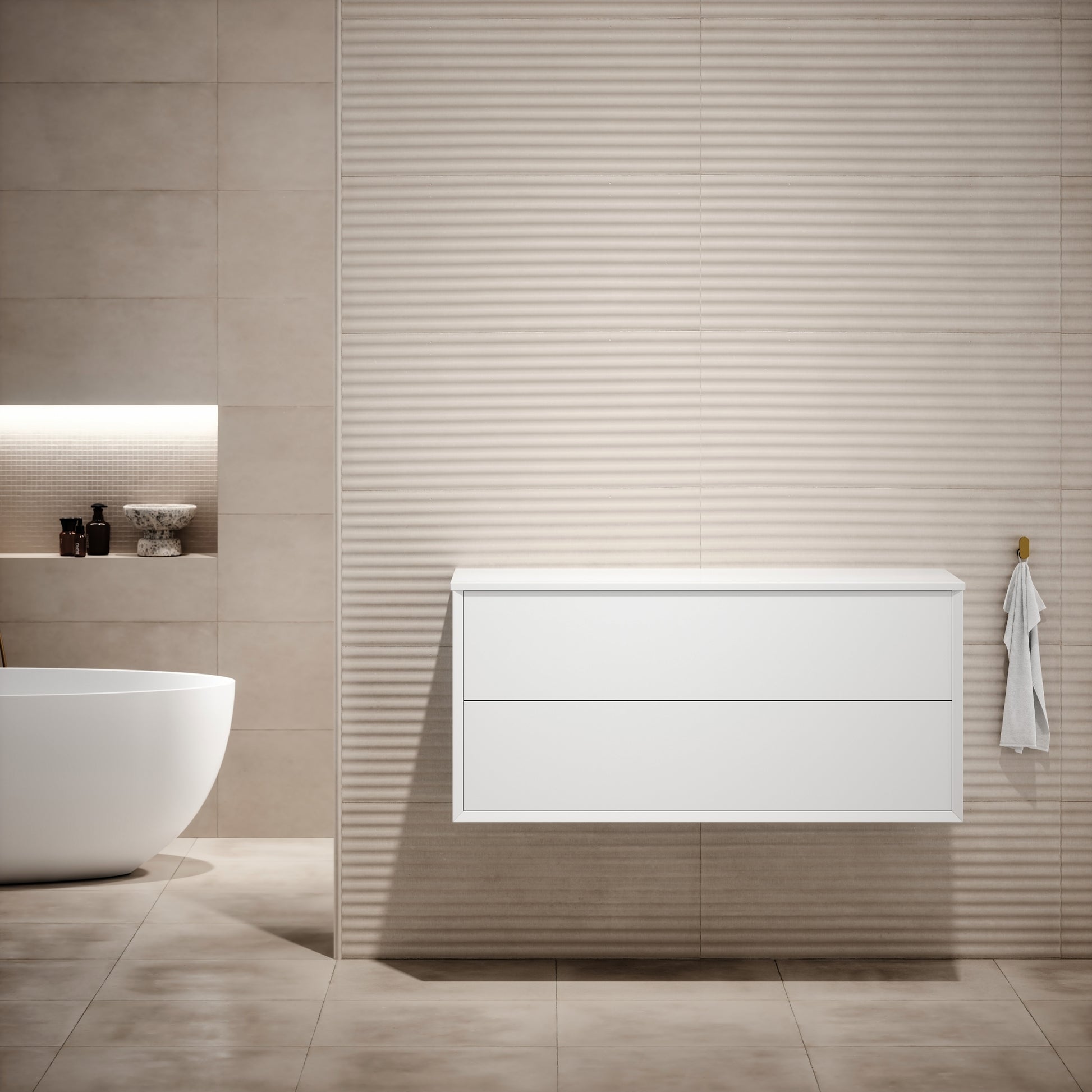 Volini Matte White Vanity Unit with Stone Countertop 1200mm