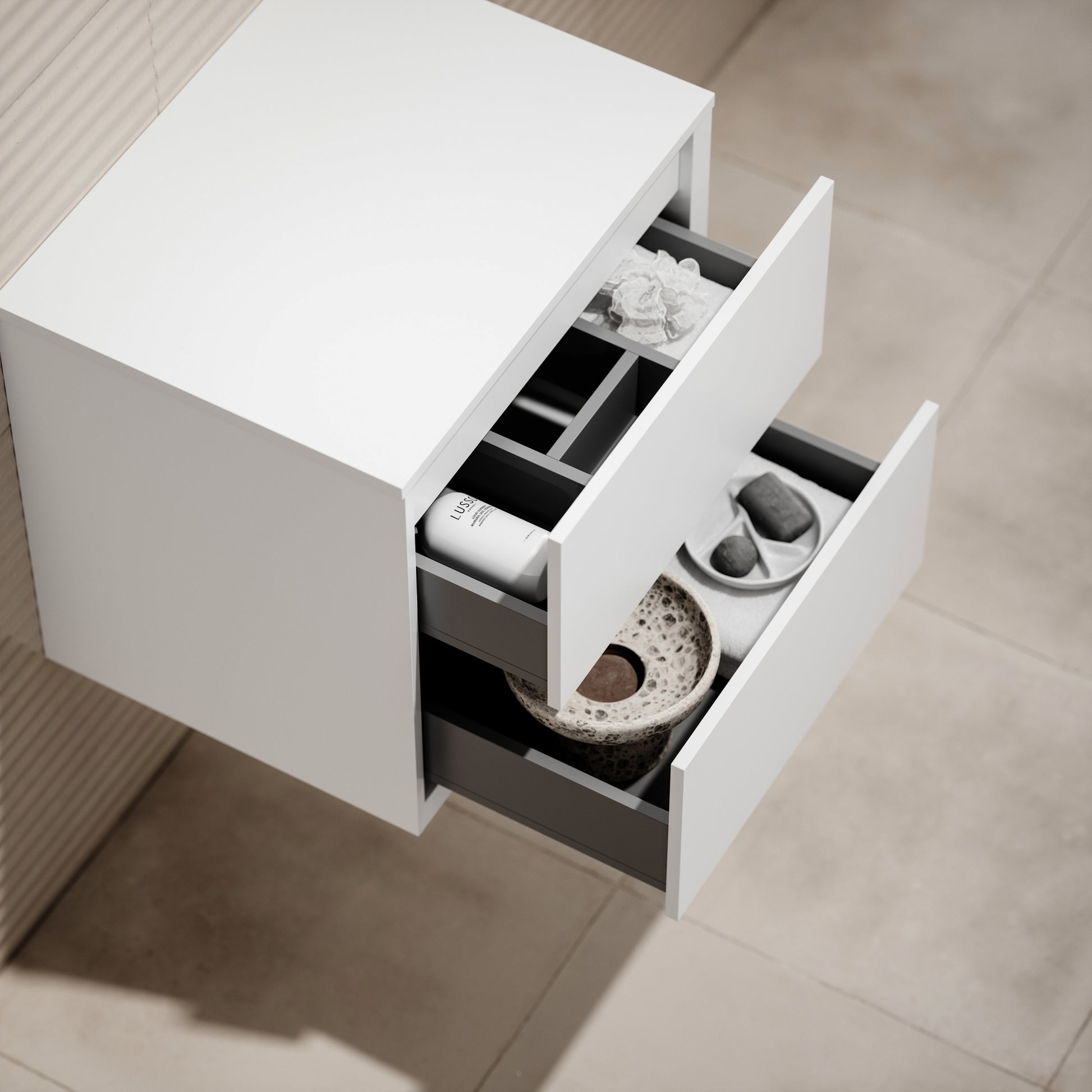 Volini Matte White Vanity Unit with Stone Countertop 600mm