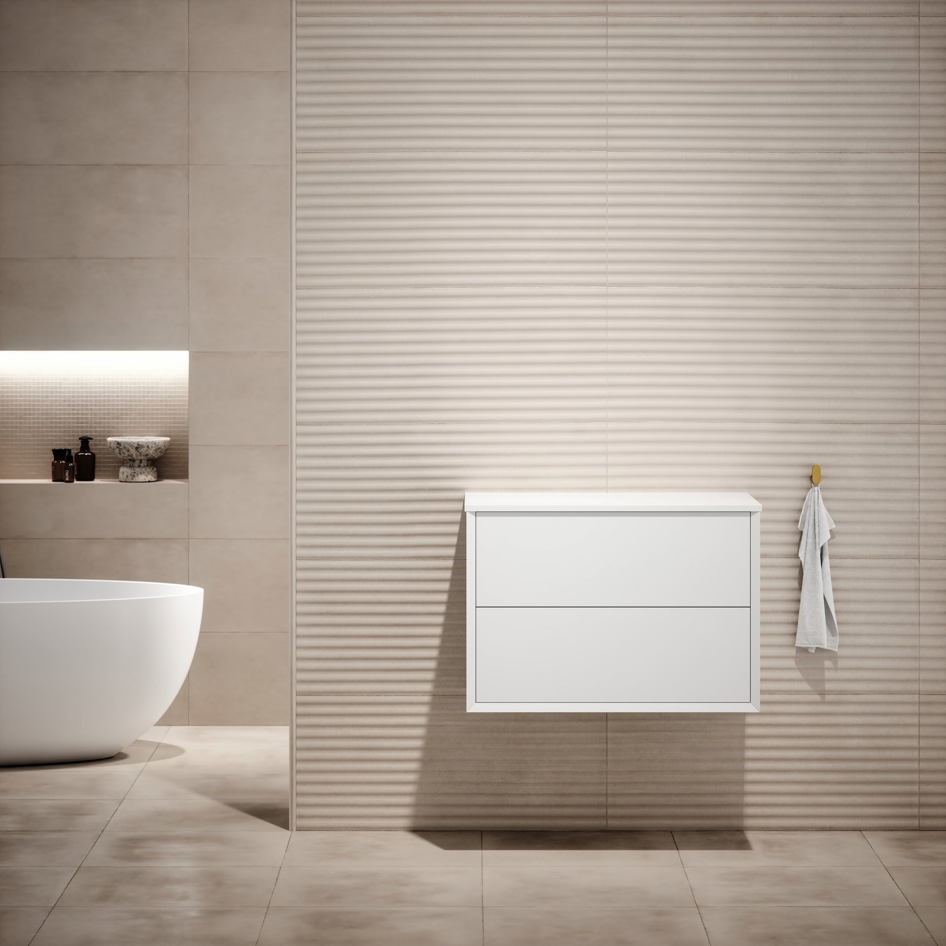 Volini Matte White Vanity Unit with Stone Countertop 800mm