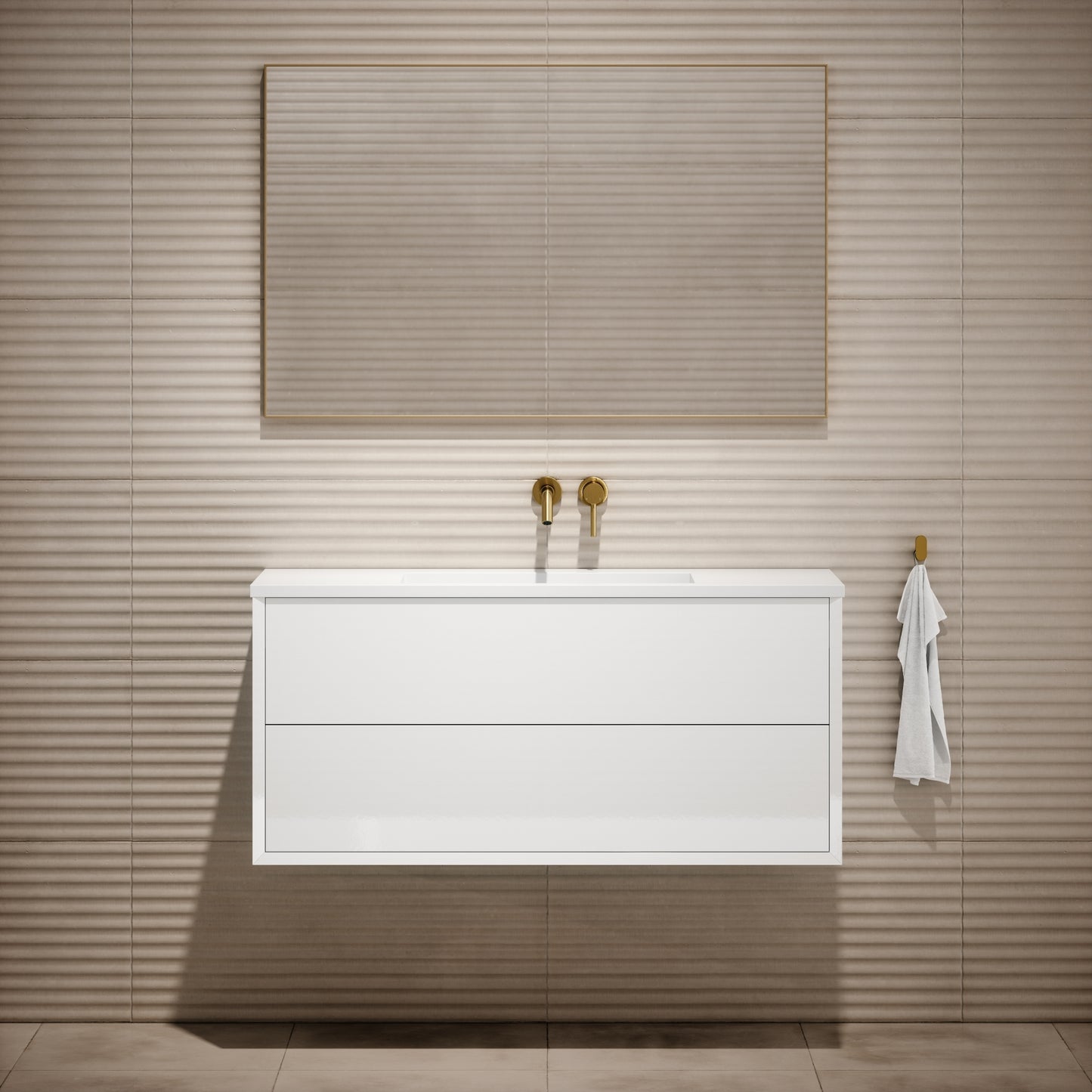 Volini Polished White Vanity Unit with Stone Basin 1200mm
