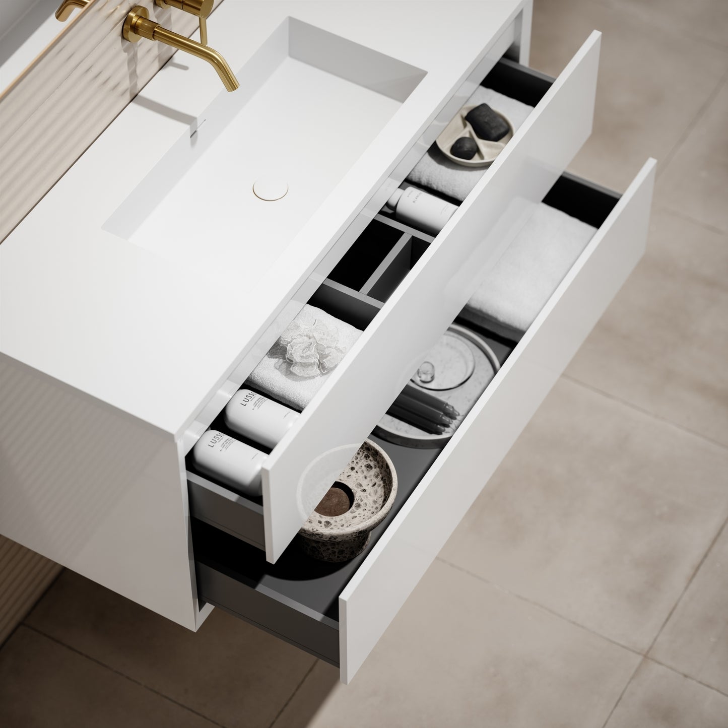 Volini Polished White Vanity Unit with Stone Basin 1200mm