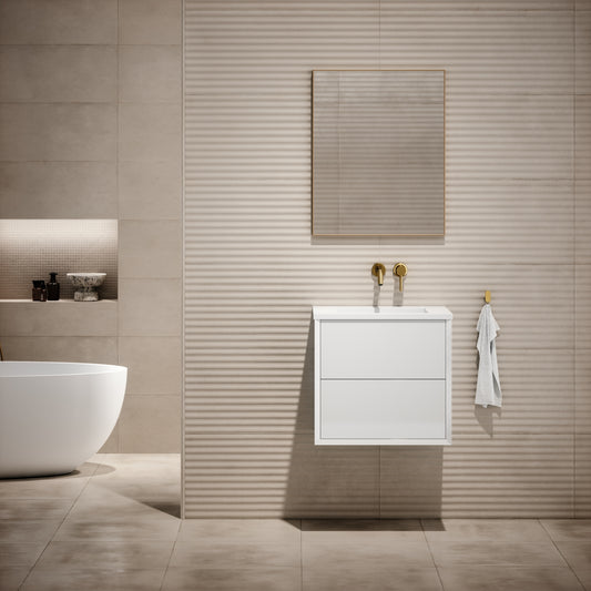 Volini Polished White Vanity Unit with Stone Basin 600mm