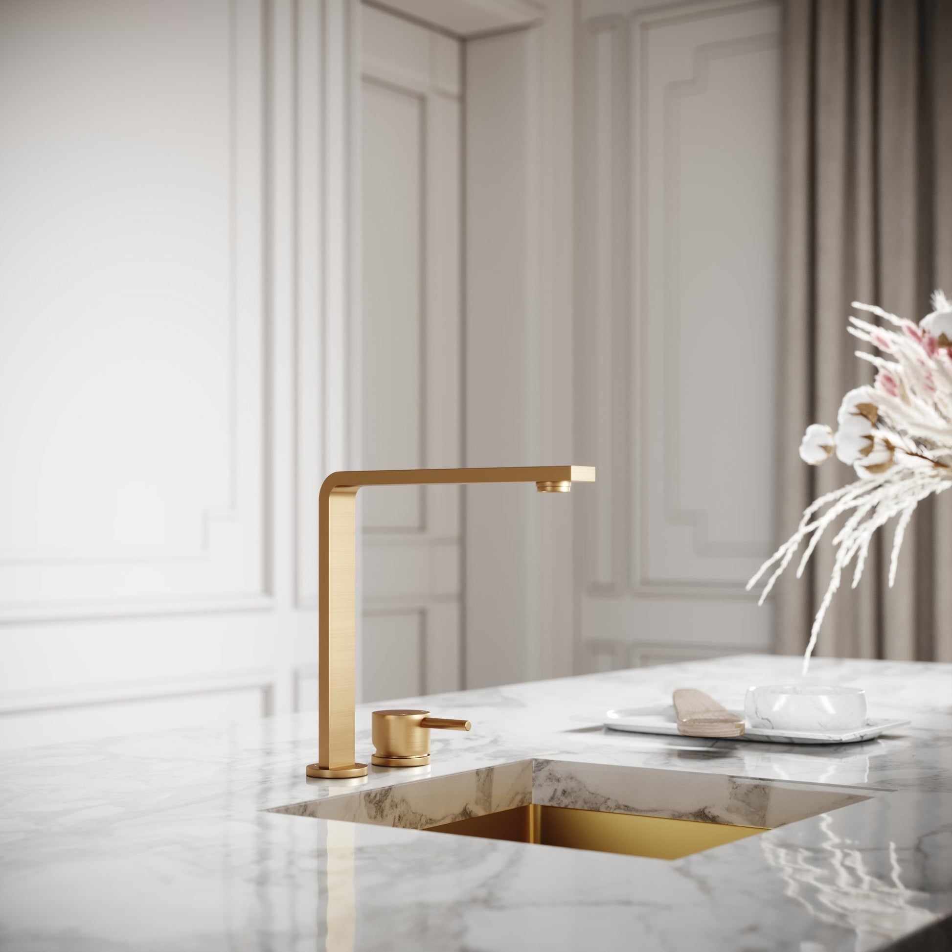 Vuito Modern Square Kitchen Tap Brushed Gold
