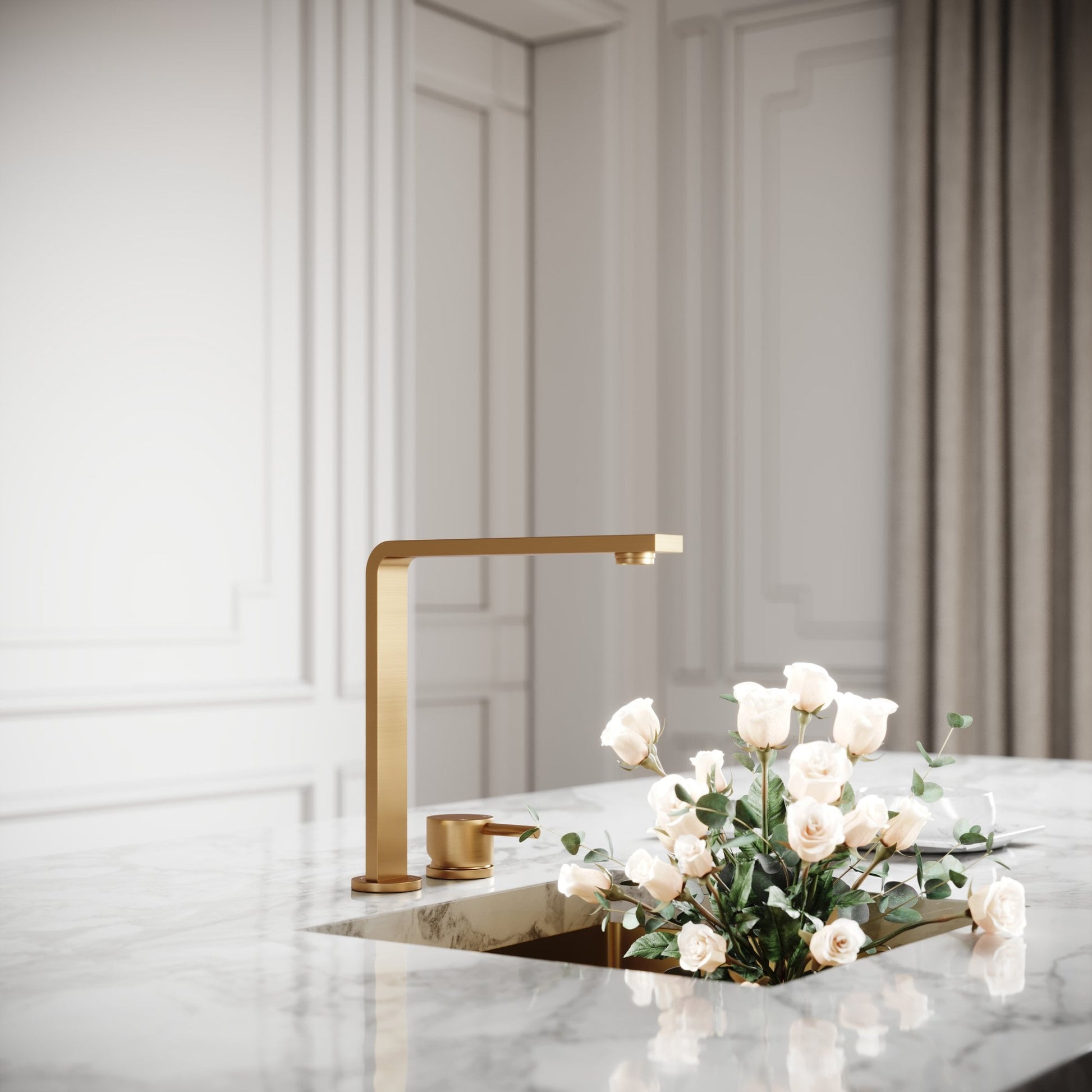Vuito Modern Square Kitchen Tap Brushed Gold