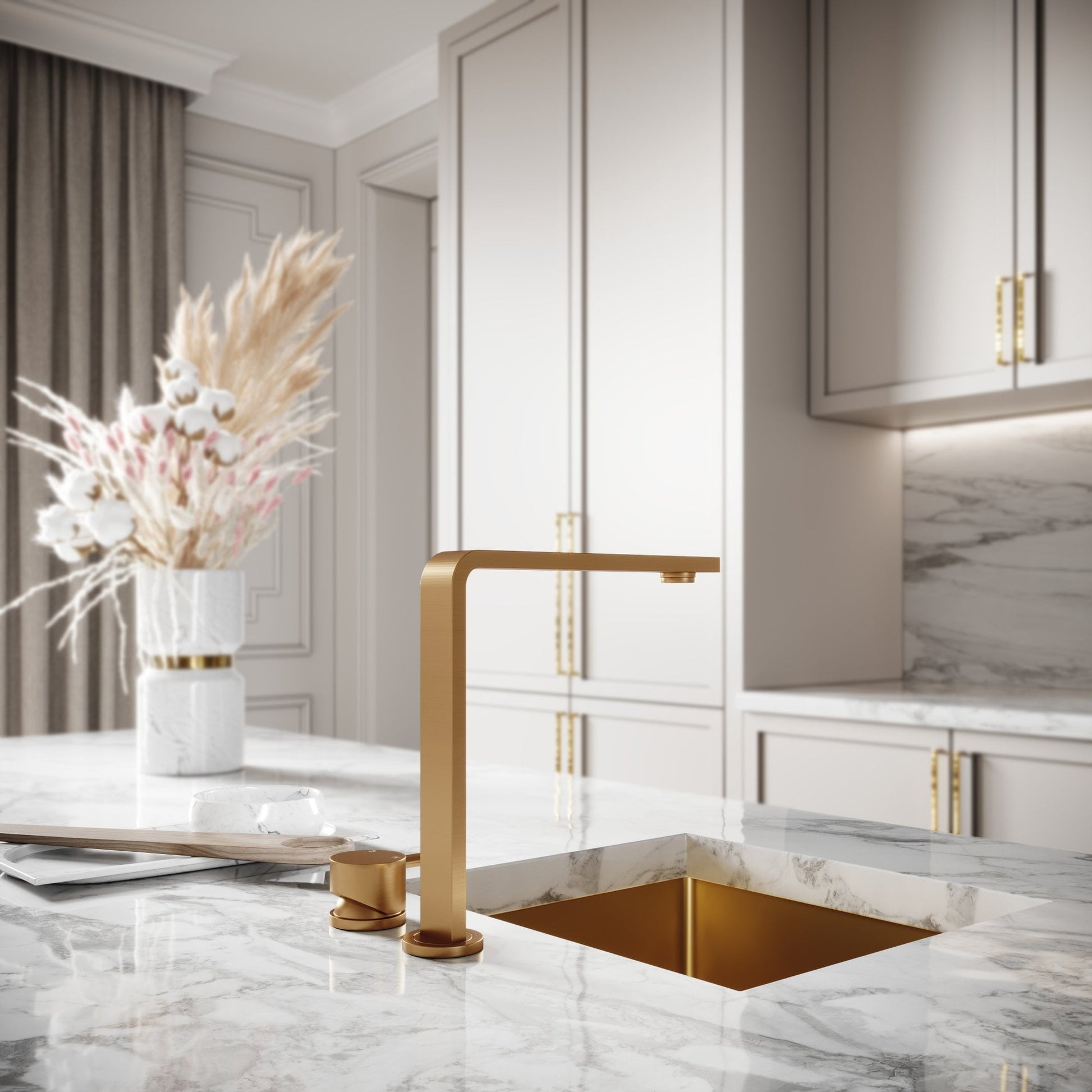 Vuito Modern Square Kitchen Tap Brushed Gold