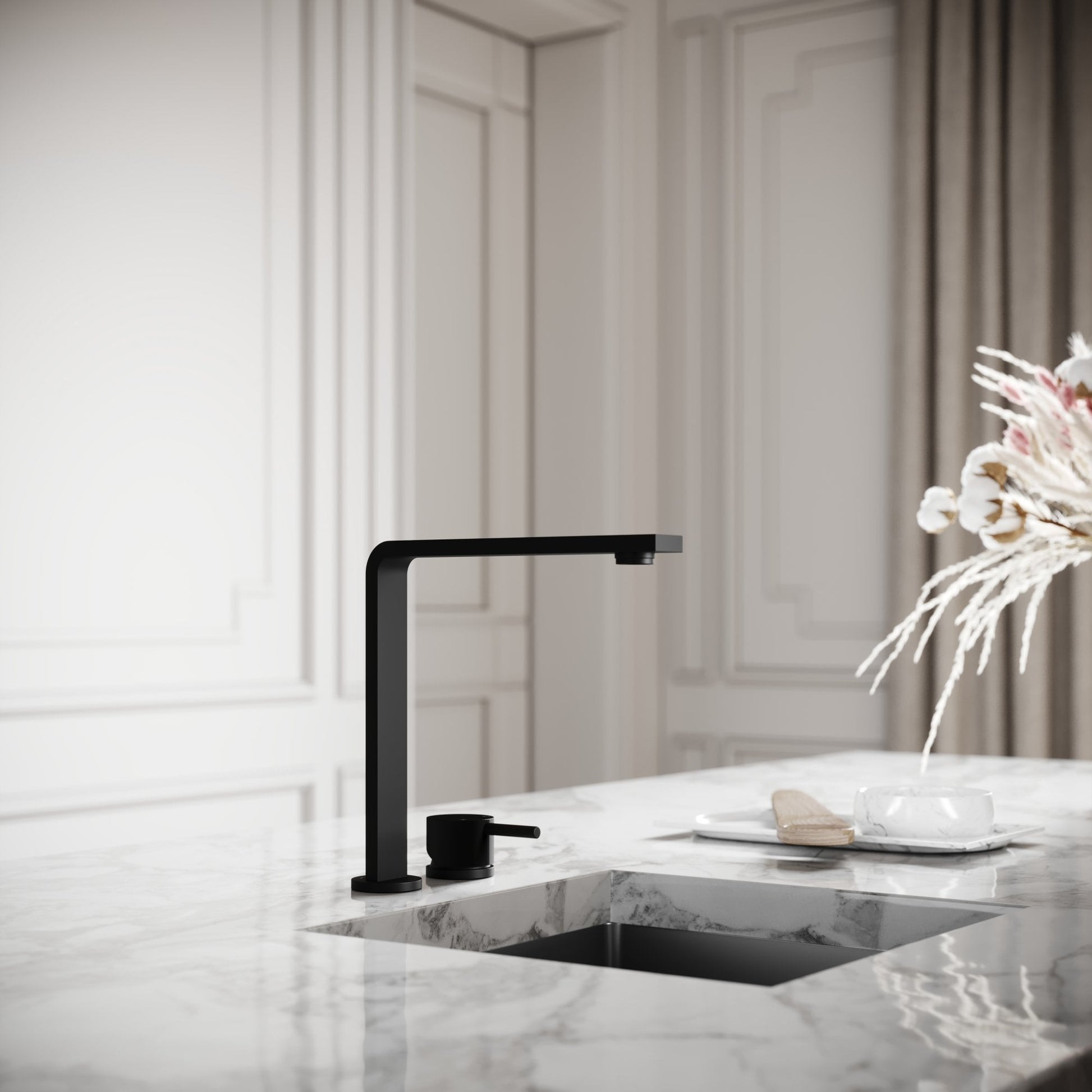 Vuito Modern Square Kitchen Tap Matte Black