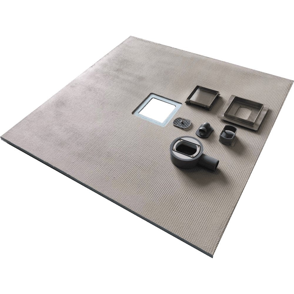 Wet Room Walk in Shower Tray Kit - Centre Drain + Tanking Kit + Brushed Gold Waste Kit (ALL SIZES)