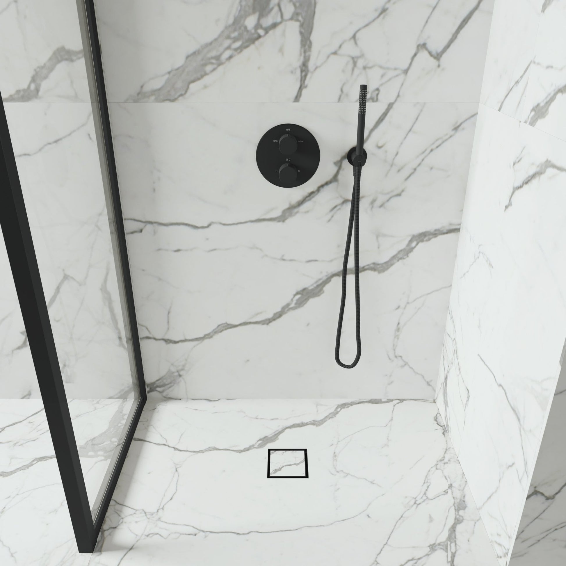 Wet Room Walk in Shower Tray Kit - Centre Drain + Tanking Kit + Matte Black Waste Kit (ALL SIZES)