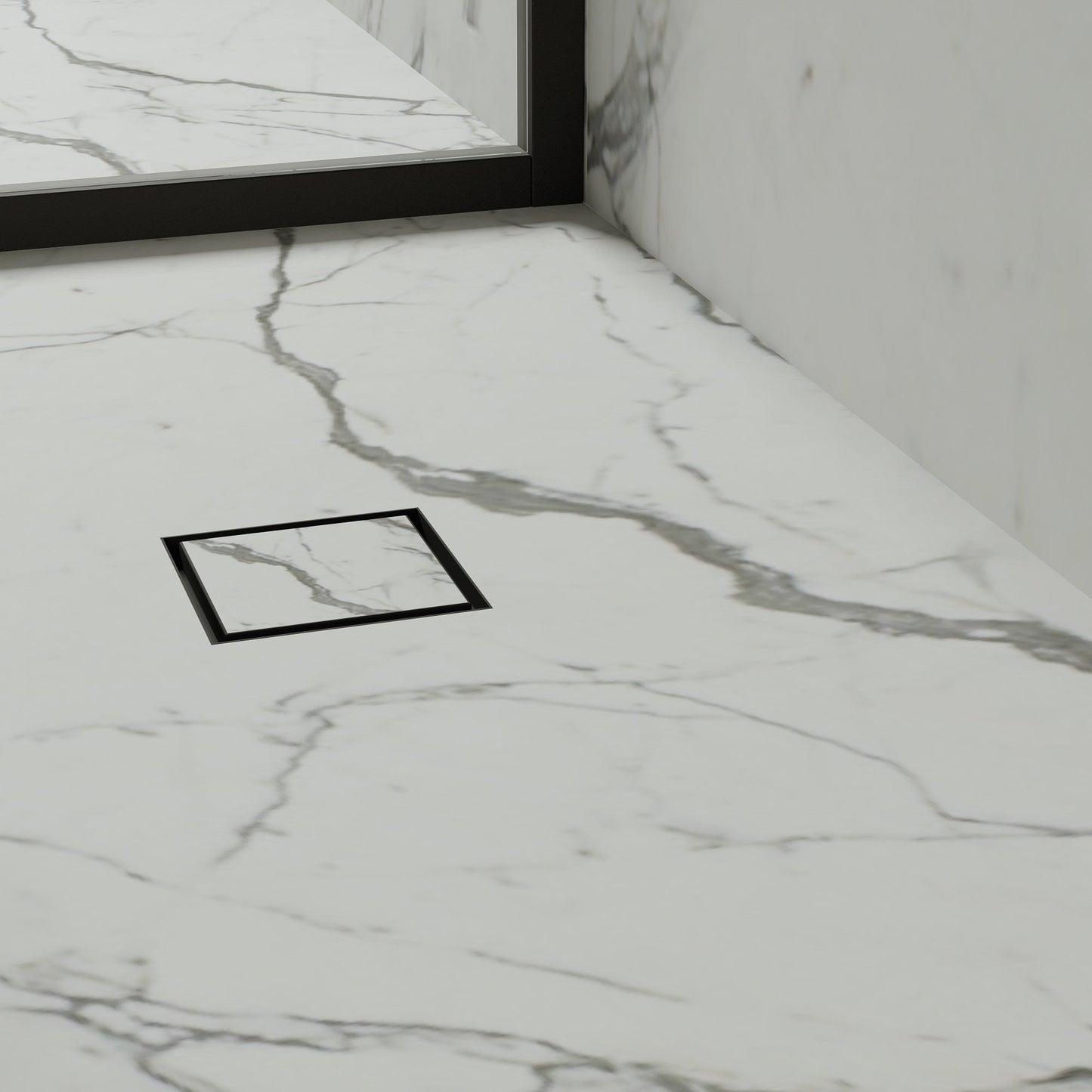 Wet Room Walk in Shower Tray Kit - Centre Drain + Tanking Kit + Matte Black Waste Kit (ALL SIZES)