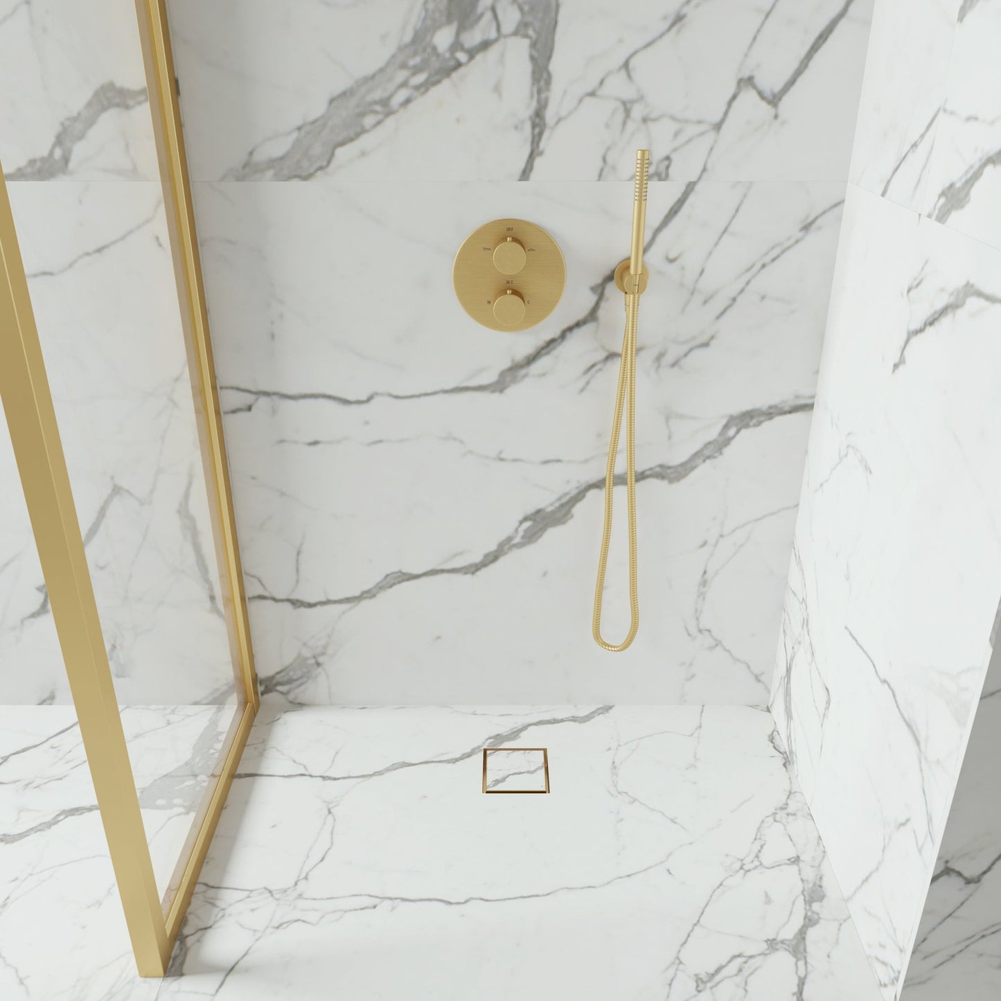 Wet Room Walk in Shower Tray Kit - Offset Drain + Tanking Kit + Brushed Gold Waste Kit (ALL SIZES)