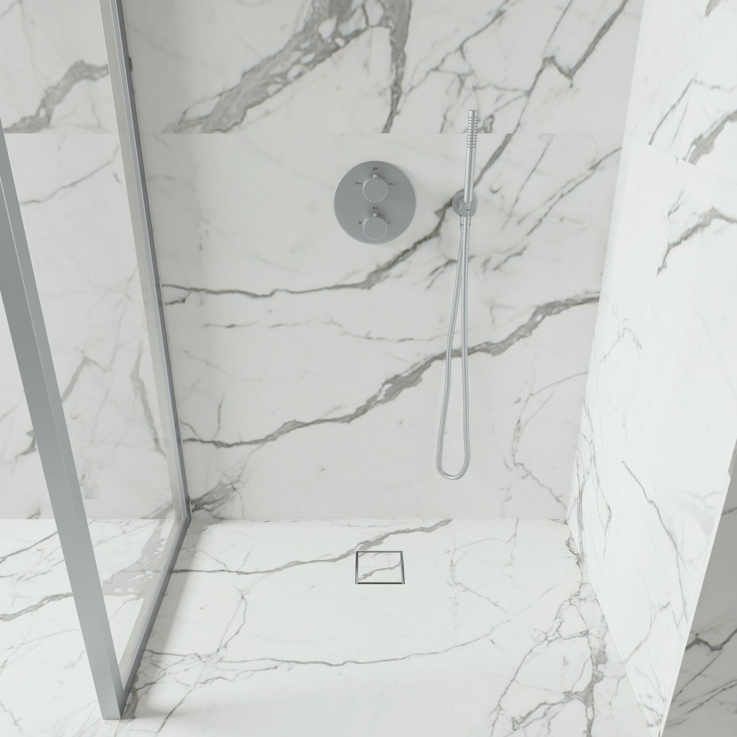 Wet Room Walk in Shower Tray Kit - Offset Drain + Tanking Kit + Brushed Stainless Waste Kit (ALL SIZES)