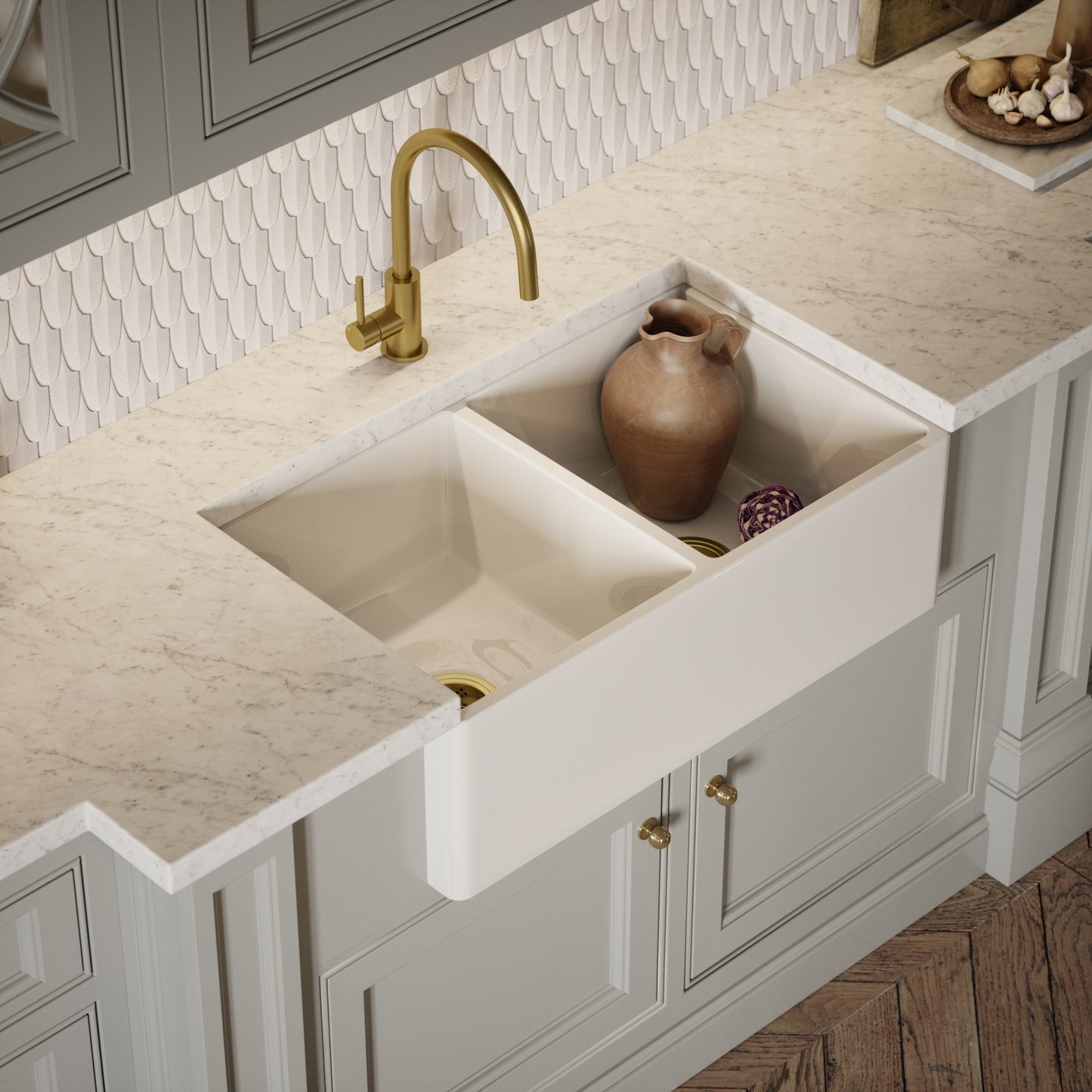 Windsor Large Double White Ceramic Butler Kitchen Sink 800mm