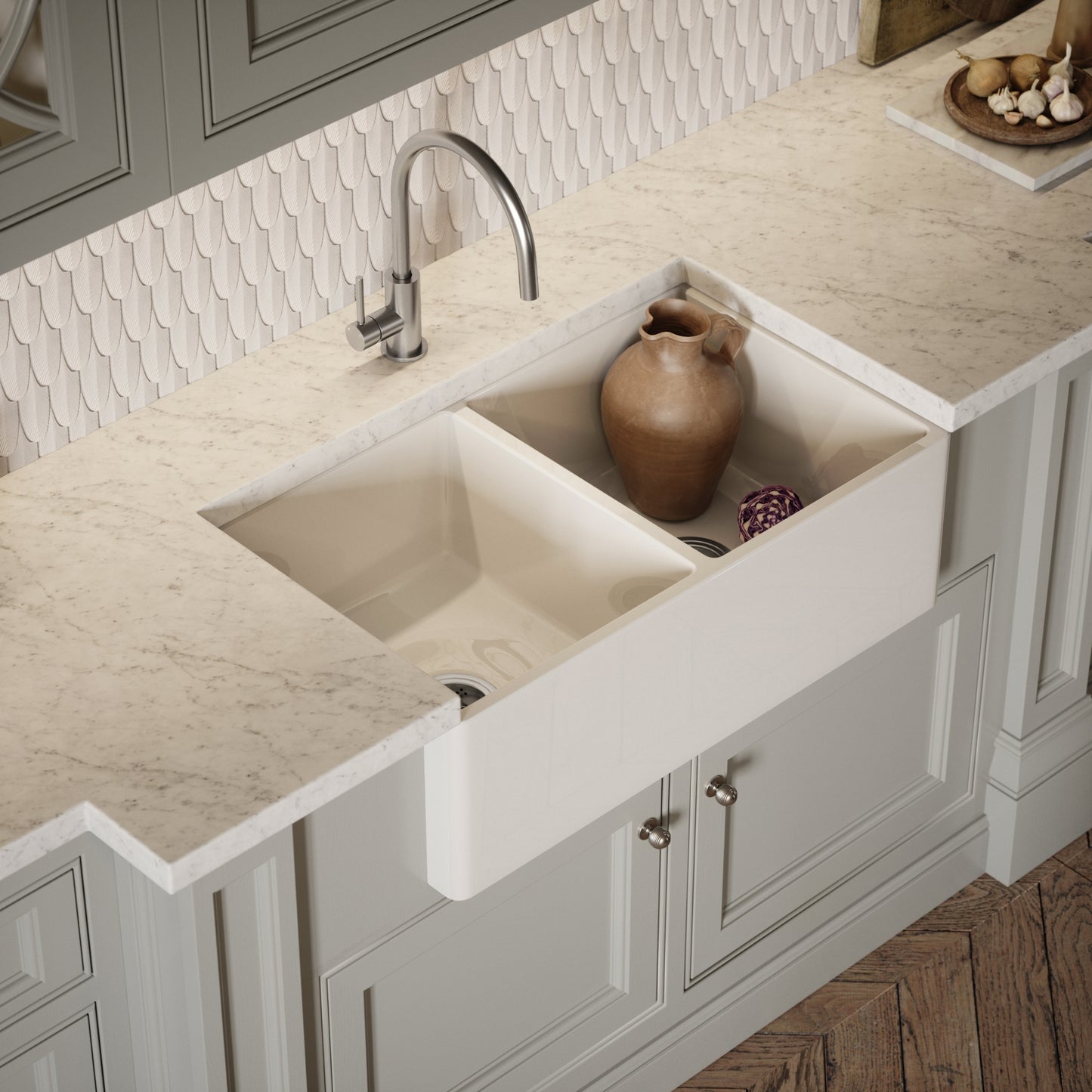Windsor Large Double White Ceramic Butler Kitchen Sink 800mm