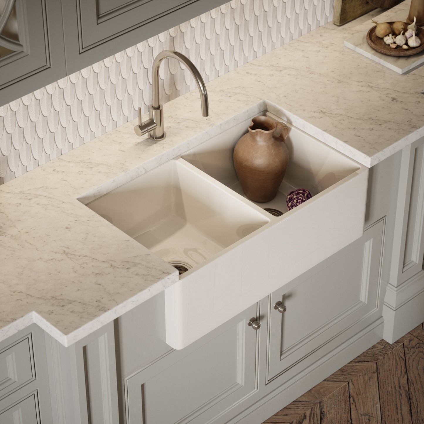 Windsor Large Double White Ceramic Butler Kitchen Sink 800mm
