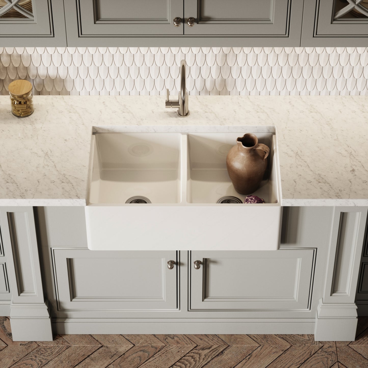 Windsor Large Double White Ceramic Butler Kitchen Sink 800mm