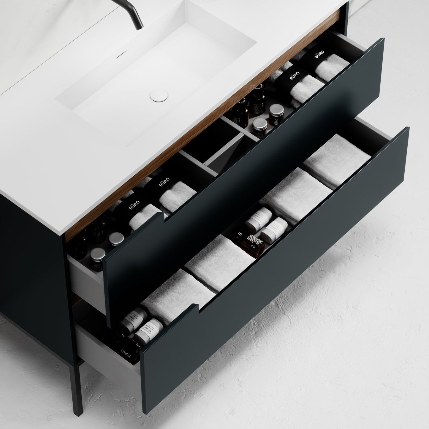 Zotto American Walnut and Black Anthracite Vanity Unit with Stone Basin 1200mm