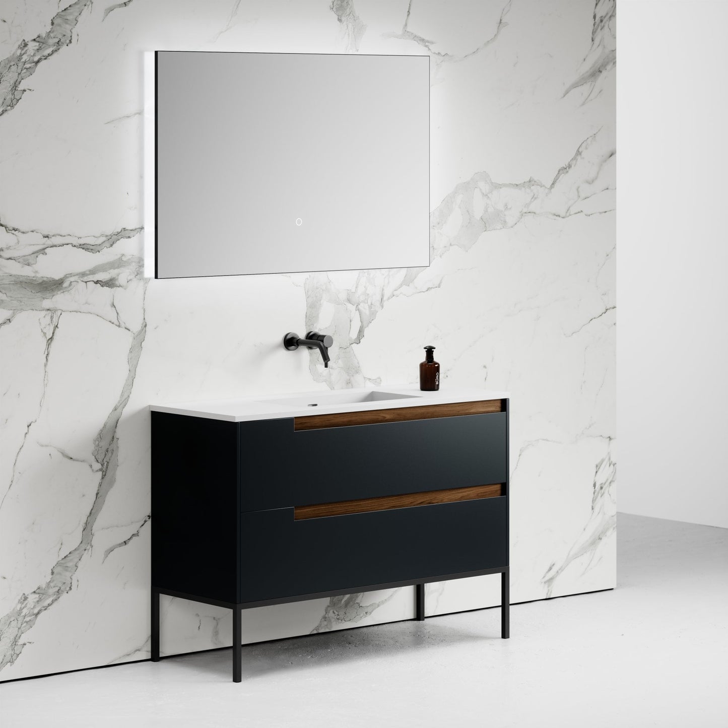 Zotto American Walnut and Black Anthracite Vanity Unit with Stone Basin 1200mm