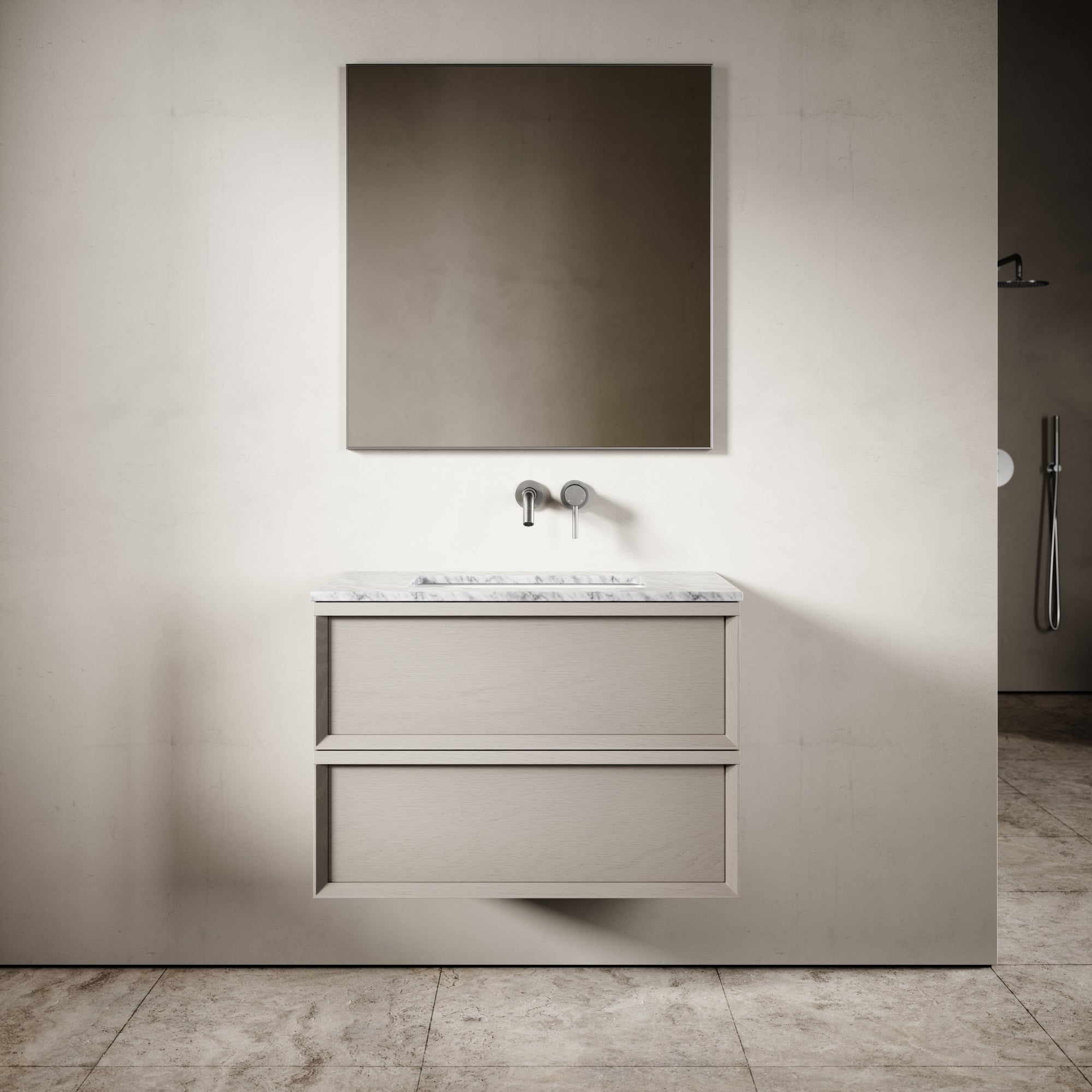 Capri Velvet Beige Carrara Marble Vanity Unit 800mm LUSSO