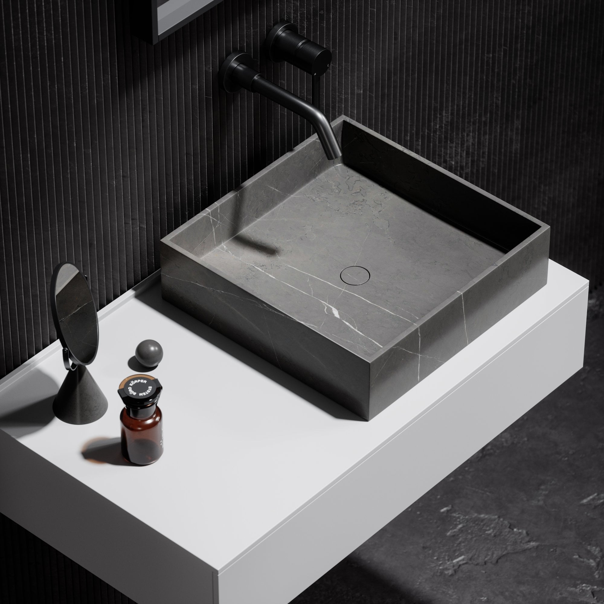 Pietra Grey Marble Cube Countertop Basin 400 mm LUSSO