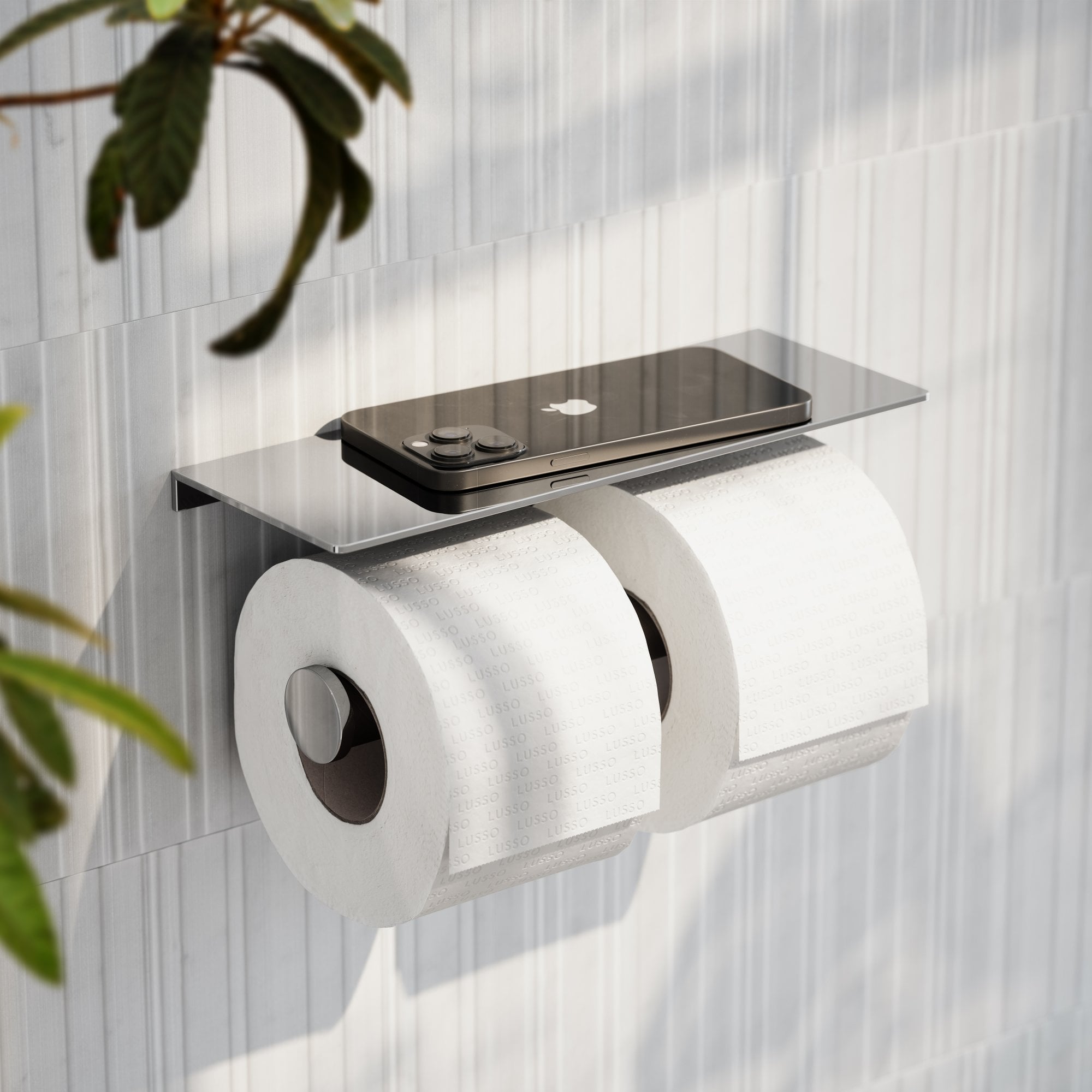 Deka Chrome Double Toilet Roll Holder with Shelf - LUSSO