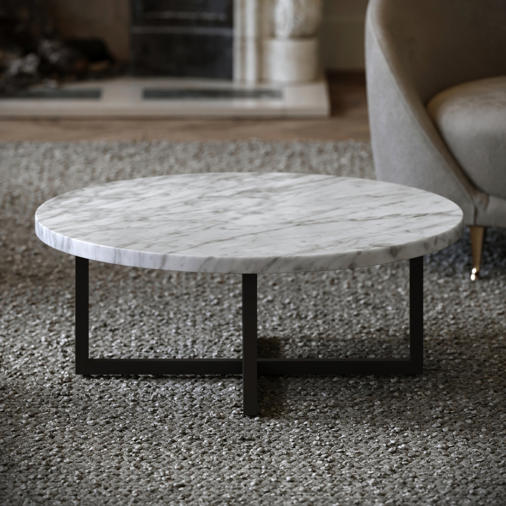 Nazzano Carrara Marble Round Coffee Table with Black Legs - LUSSO