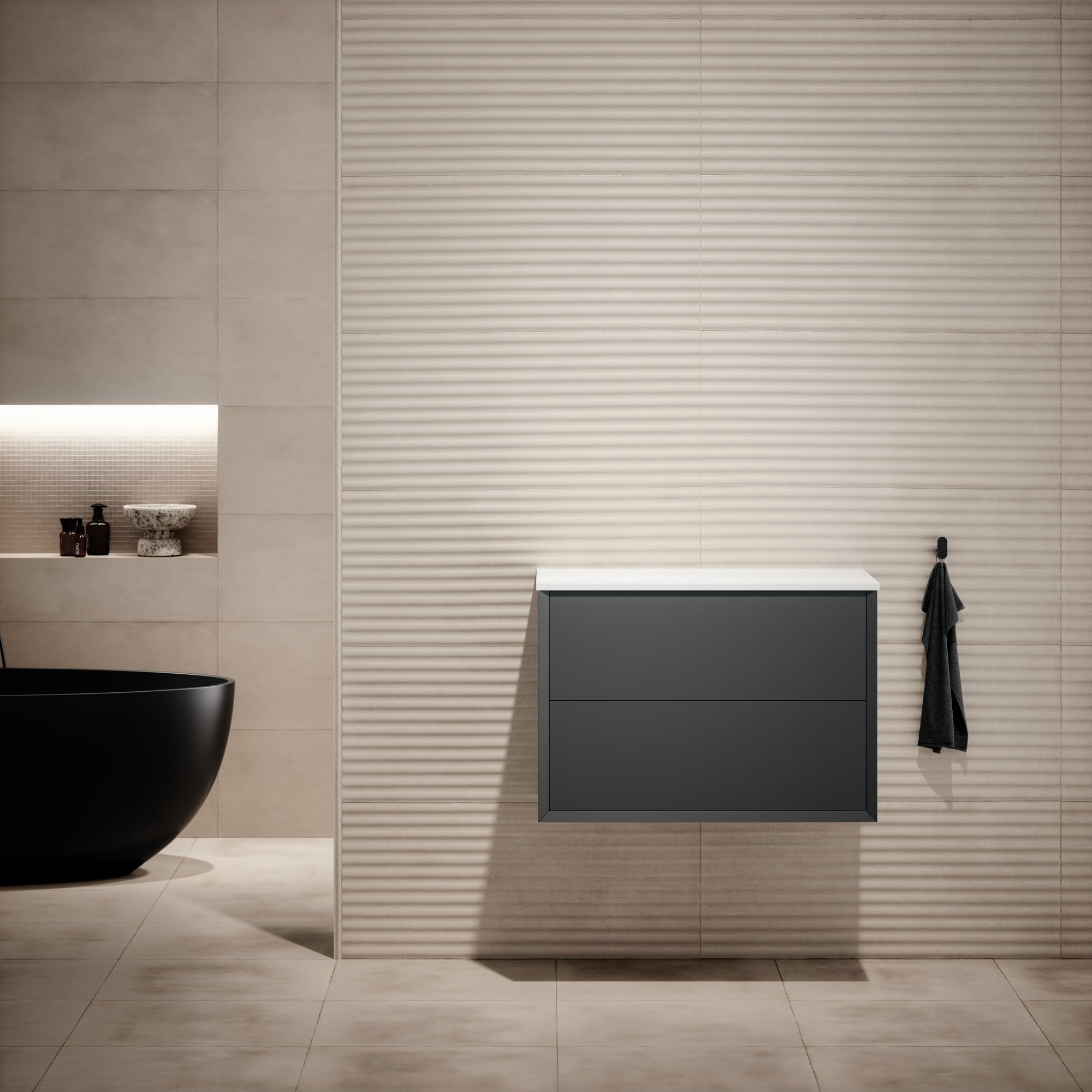 Volini Matte Anthracite Vanity Unit with Stone Countertop 800mm LUSSO