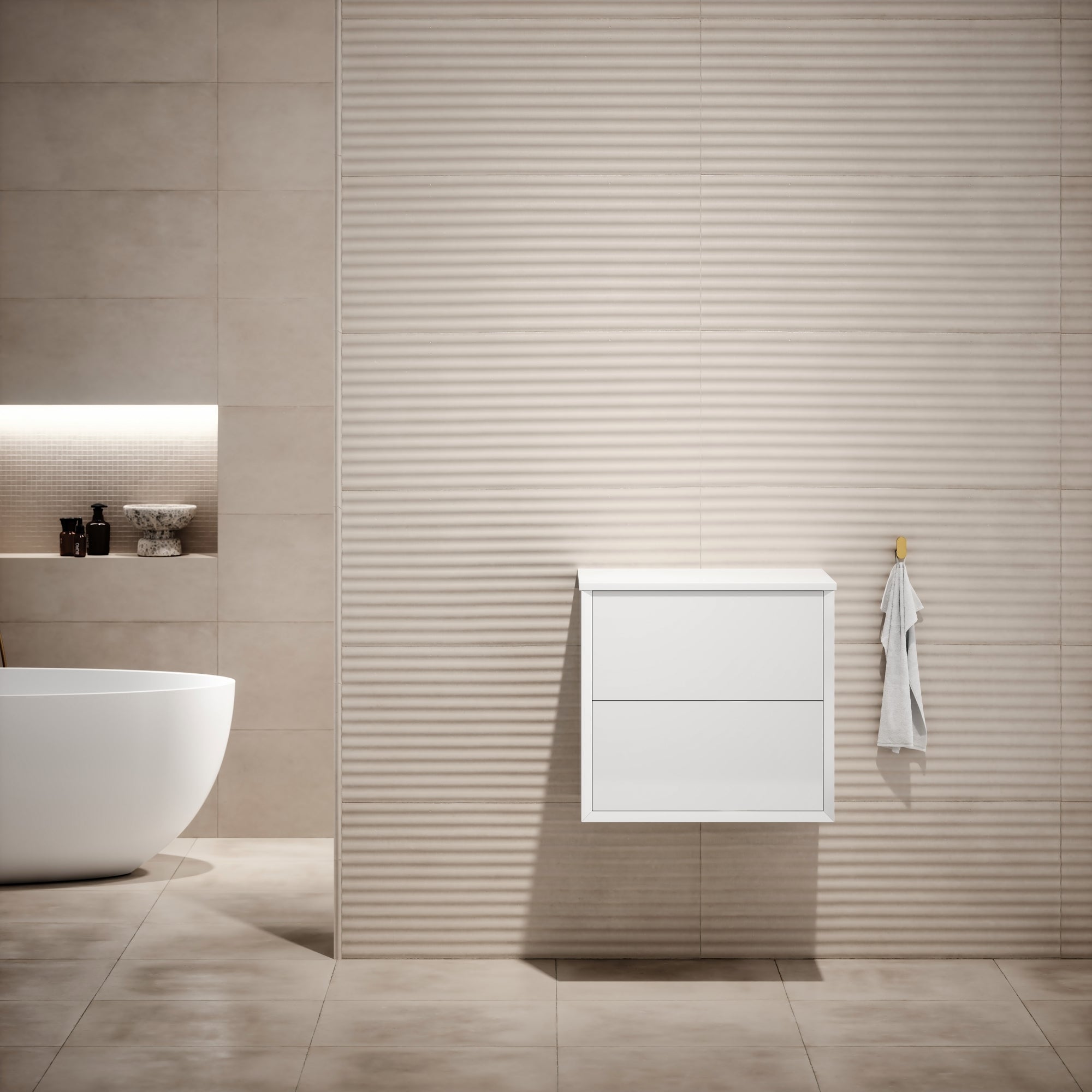 Volini Matte White Vanity Unit with Stone Countertop 600mm LUSSO