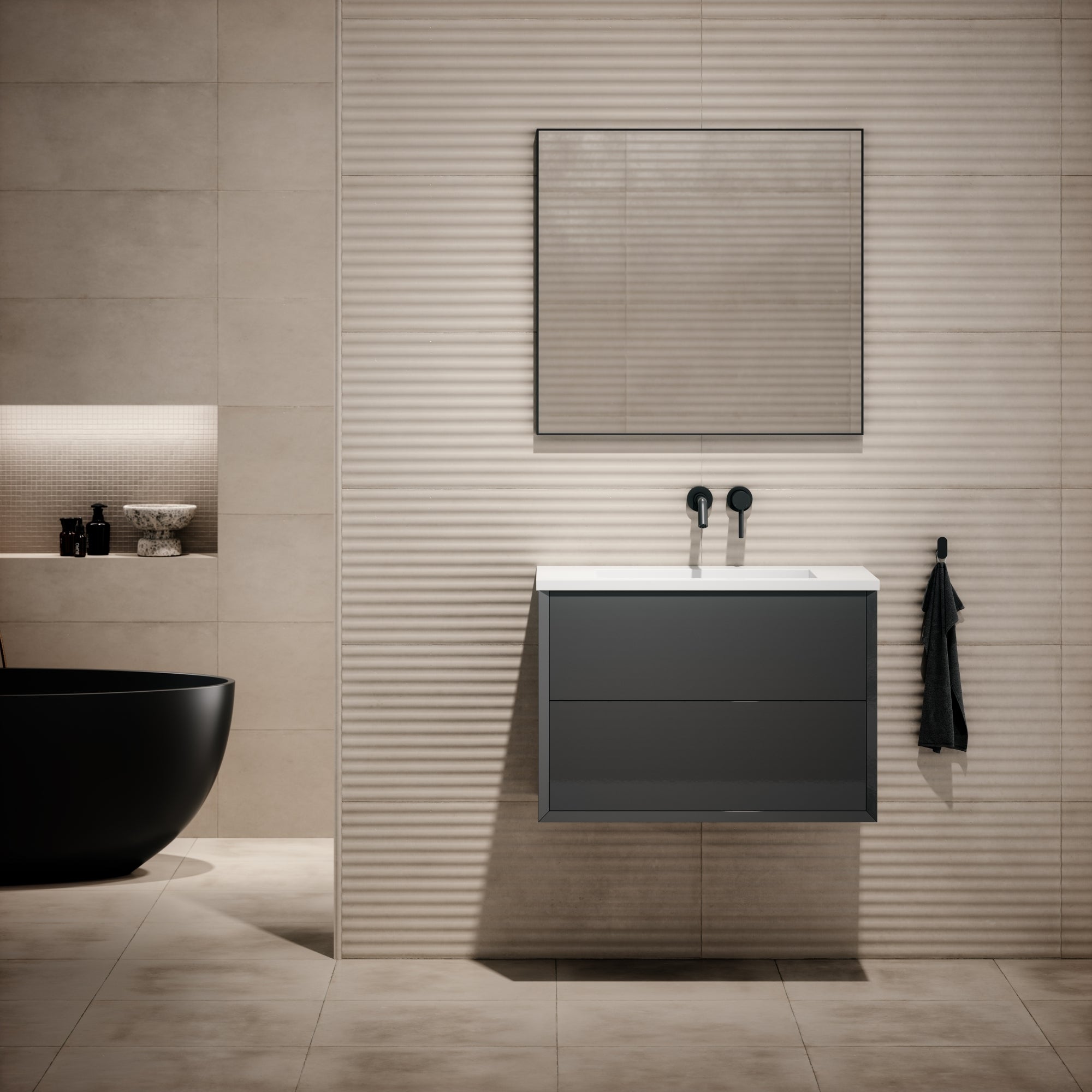 Volini Vanity Unit with Stone Basin (Polished Anthracite 800 mm) LUSSO