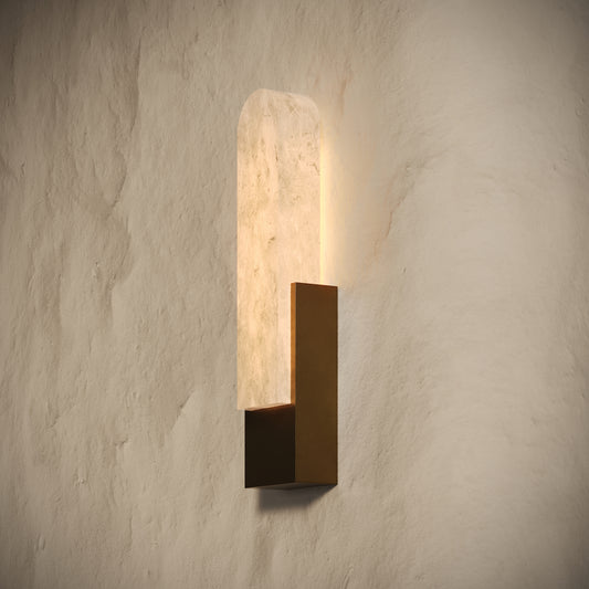 Lustro Alabaster IP44 LED Wall Sconce Light Burnished Brass 400mm