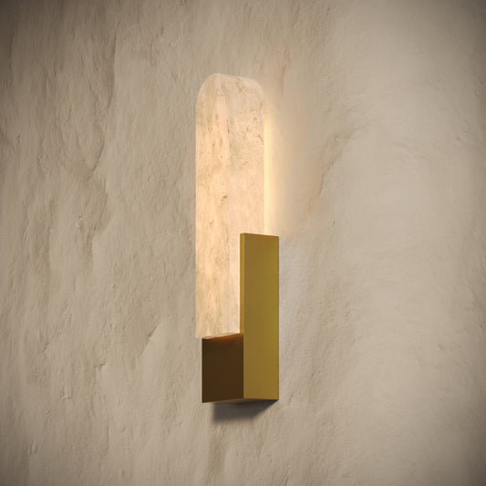 Lustro Alabaster IP44 LED Wall Sconce Light Brushed Gold 400mm