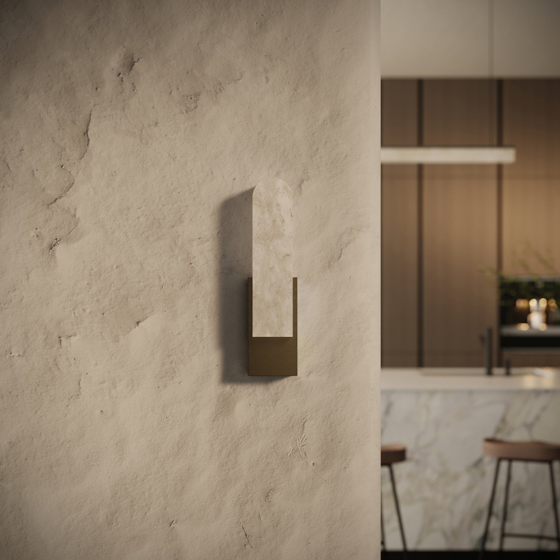 Lustro Alabaster LED Wall Sconce Light Burnished Brass 400mm