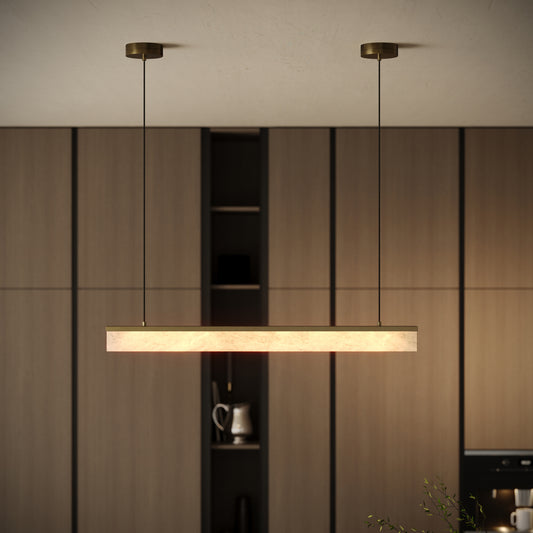 Lucente Alabaster LED Pendant Light Burnished Brass 1000mm