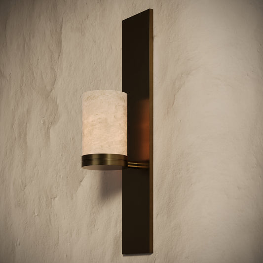 Perluna Alabaster IP44 LED Wall Sconce Light Burnished Brass 550mm