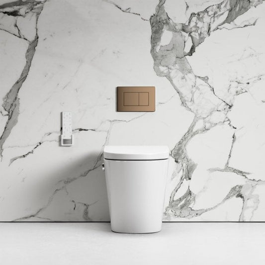 Intellismart Back To Wall Rimless Bidet Toilet with Concealed Cistern and Rose Gold Flush Plate