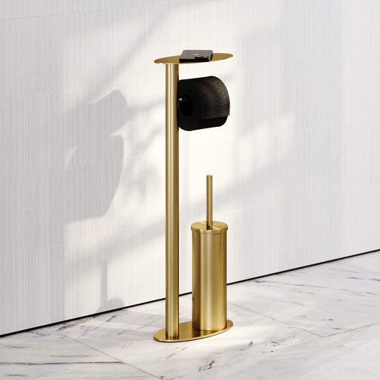 Porta Brushed Gold Floorstanding Toilet Brush and Roll Holder
