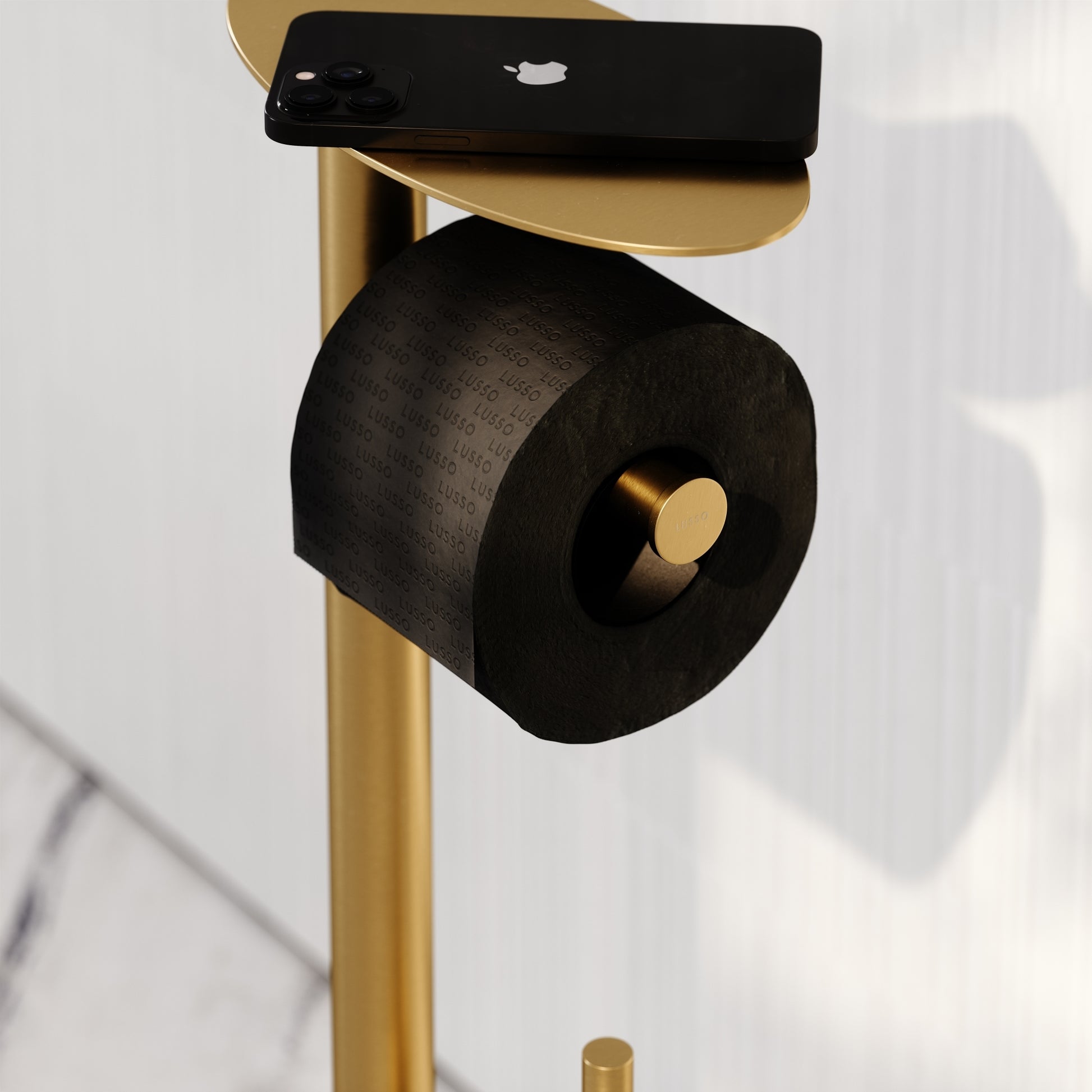 Porta Brushed Gold Floorstanding Toilet Brush and Roll Holder