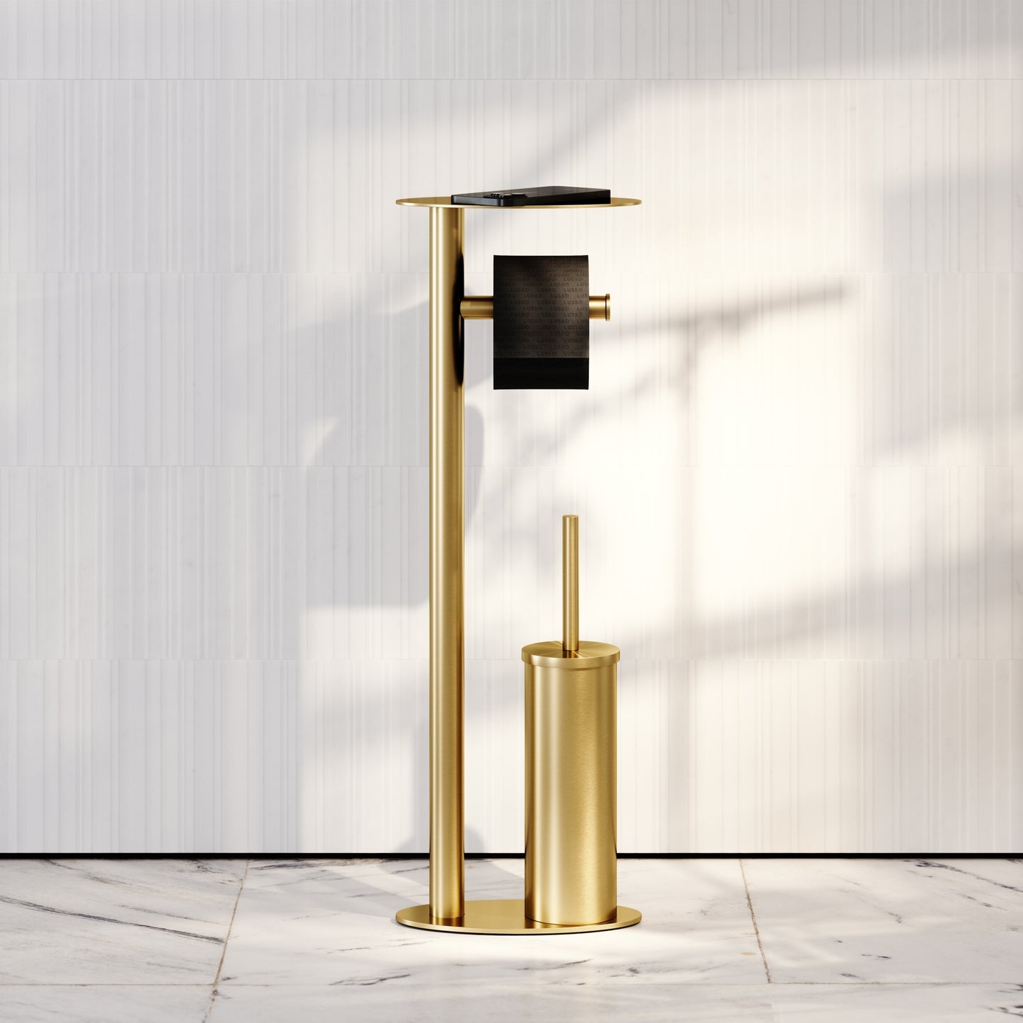 Porta Brushed Gold Floorstanding Toilet Brush and Roll Holder