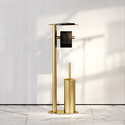 Porta Brushed Gold Floorstanding Toilet Brush and Roll Holder