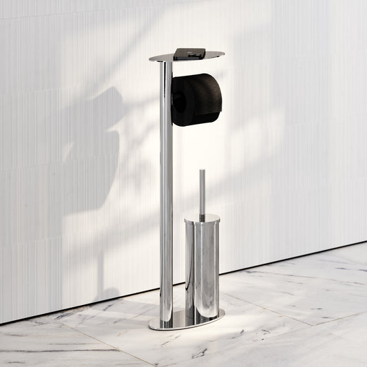 Porta Chrome Floorstanding Toilet Brush and Roll Holder