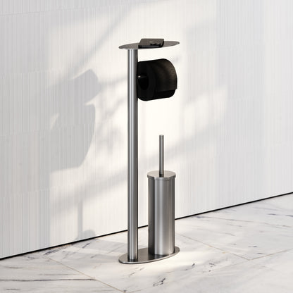 Porta Brushed Stainless Floorstanding Toilet Brush and Roll Holder